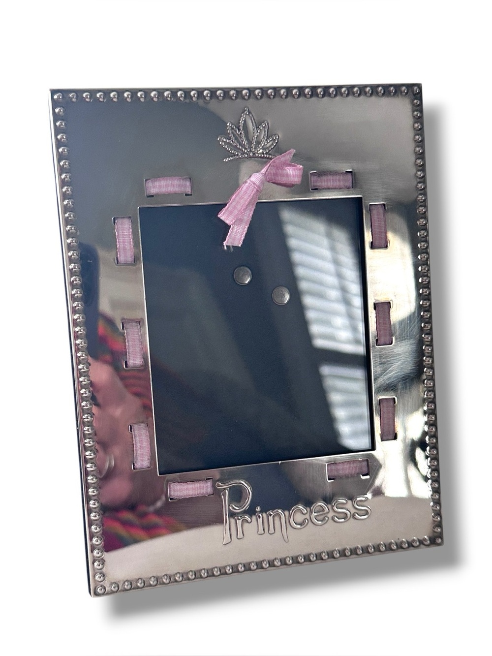 SILVER PLATE PRINCESS FRAME RIBBON THREADING PICTURE FRAME FITS 4X6